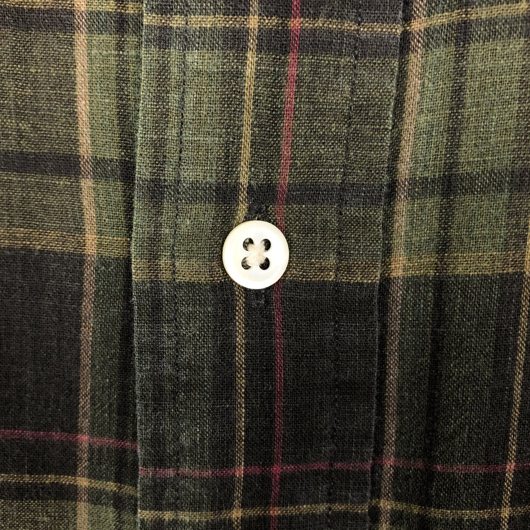 Ralph Lauren Madras Check Short Sleeve Button Down Check Shirt Men's XL cotton green type yellow green Vintage Second Hand
