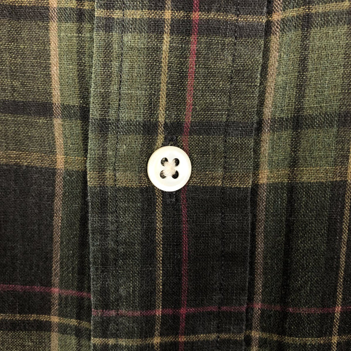 Ralph Lauren Madras Check Short Sleeve Button Down Check Shirt Men's XL cotton green type yellow green Vintage Second Hand
