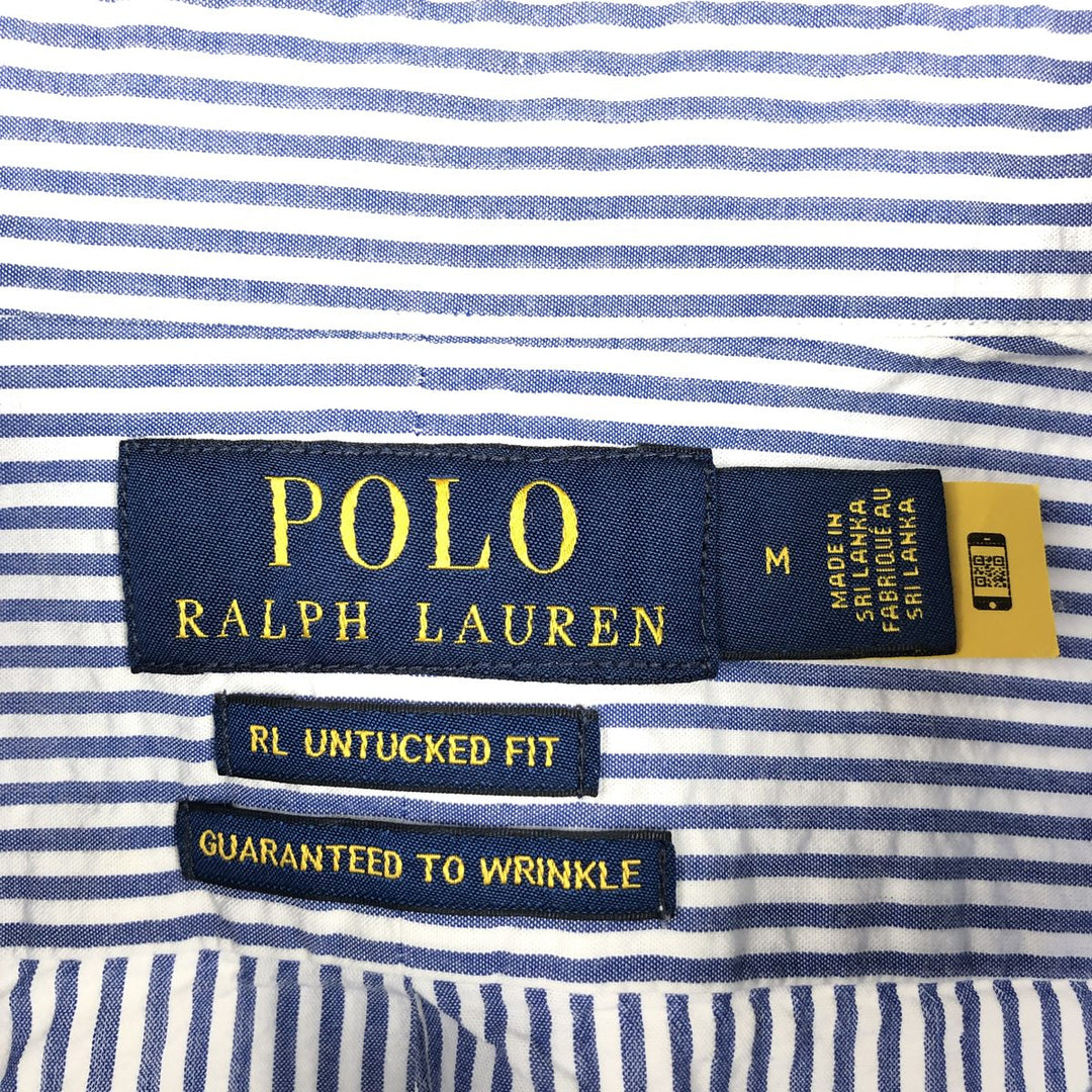 POLO RALPH LAUREN RL UNTUCKED FIT Seersucker short sleeve button down striped shirt Men's M size cotton blue type Vintage Second Hand