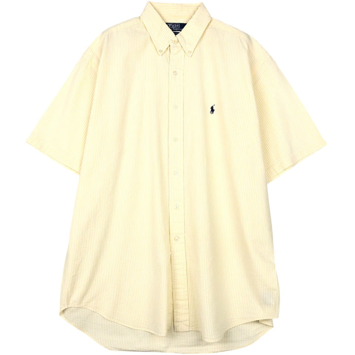 Ralph Lauren Polo by Ralph Lauren BLAKE Seersucker Short-Sleeve Button-Down Striped Shirt, Men's Size L (approx.) cotton yellow type Vintage Second Hand