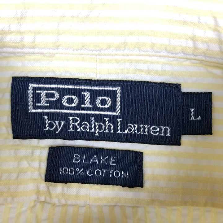 Ralph Lauren Polo by Ralph Lauren BLAKE Seersucker Short-Sleeve Button-Down Striped Shirt, Men's Size L (approx.) cotton yellow type Vintage Second Hand