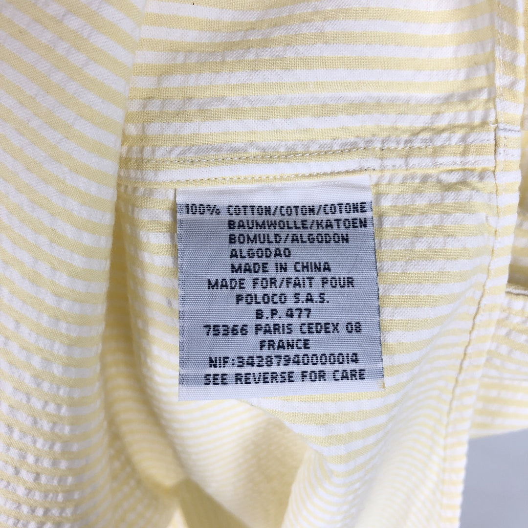 Ralph Lauren Polo by Ralph Lauren BLAKE Seersucker Short-Sleeve Button-Down Striped Shirt, Men's Size L (approx.) cotton yellow type Vintage Second Hand