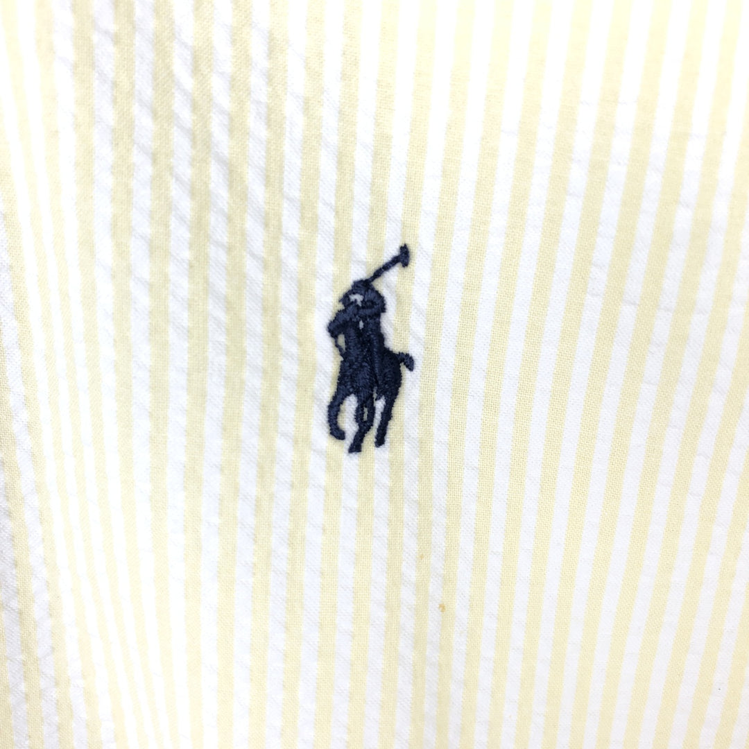 Ralph Lauren Polo by Ralph Lauren BLAKE Seersucker Short-Sleeve Button-Down Striped Shirt, Men's Size L (approx.) cotton yellow type Vintage Second Hand