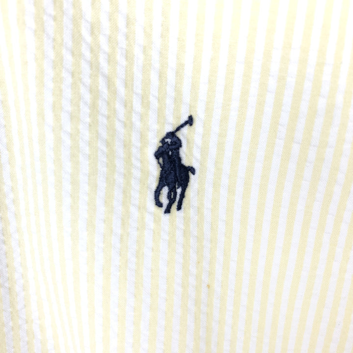 Ralph Lauren Polo by Ralph Lauren BLAKE Seersucker Short-Sleeve Button-Down Striped Shirt, Men's Size L (approx.) cotton yellow type Vintage Second Hand