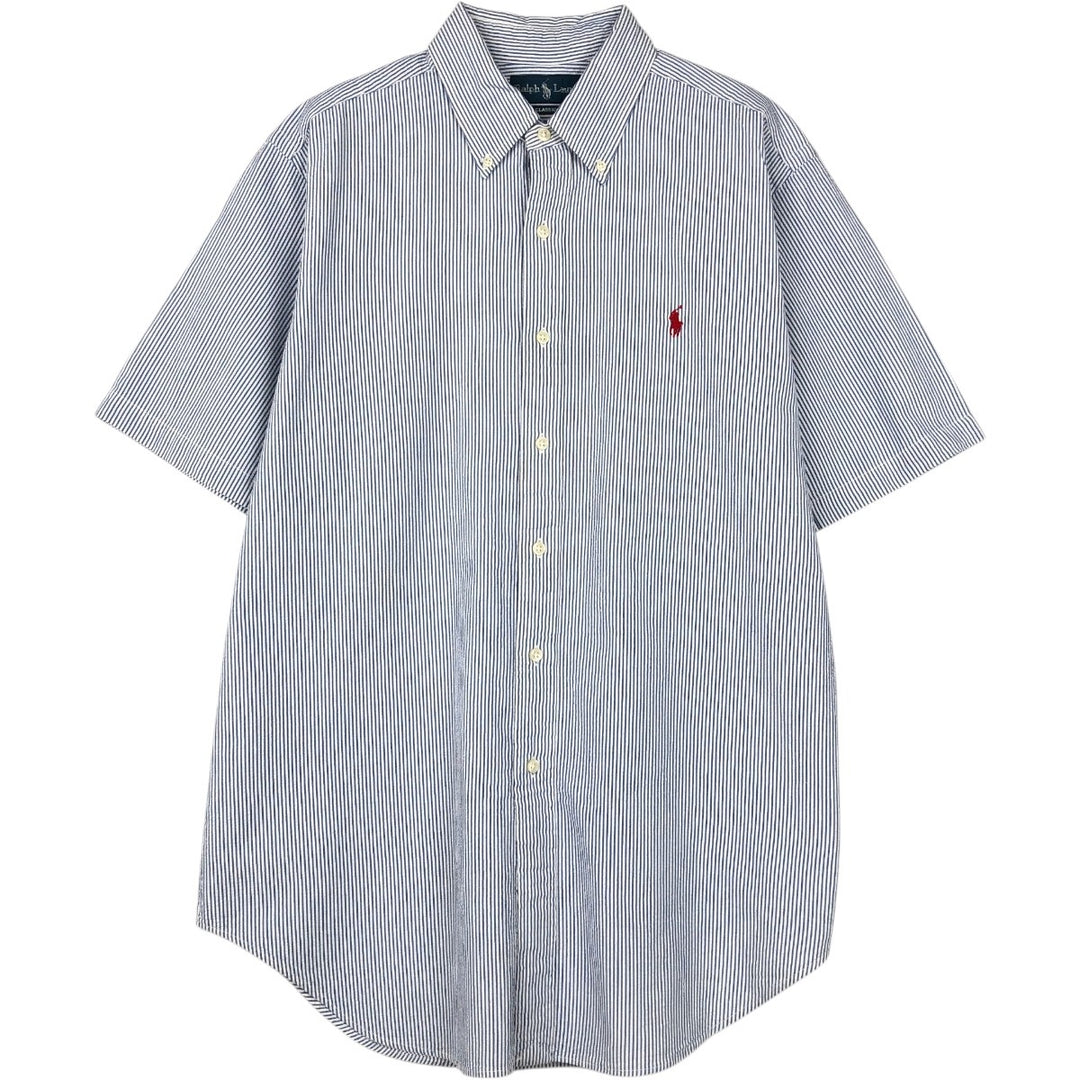 Ralph Lauren Classic Fit Seersucker Short Sleeve Button Down Striped Shirt Men's Size L cotton blue type Vintage Second Hand