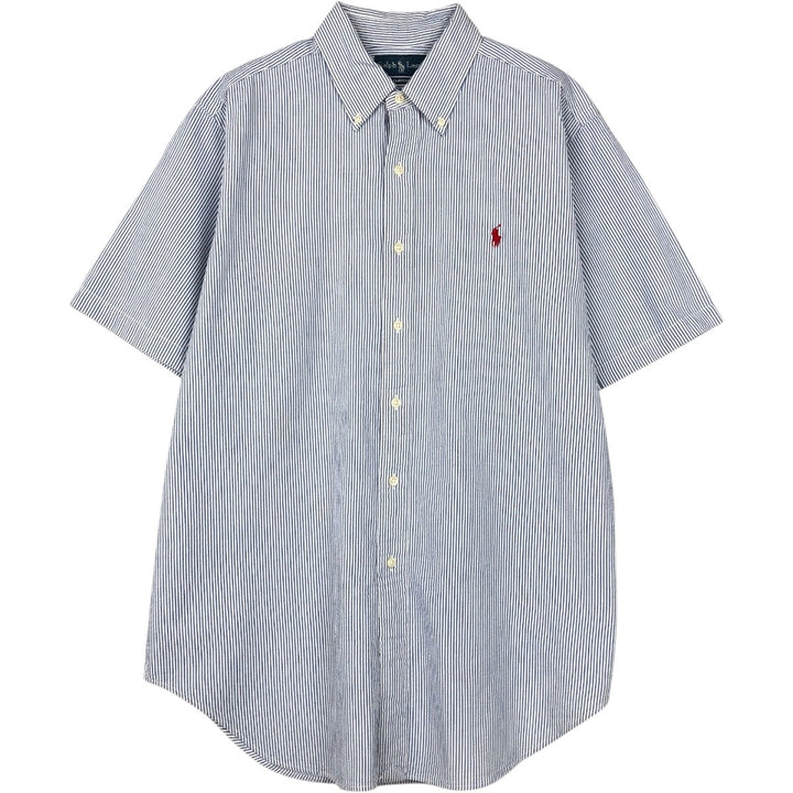 Ralph Lauren Classic Fit Seersucker Short Sleeve Button Down Striped Shirt Men's Size L cotton blue type Vintage Second Hand