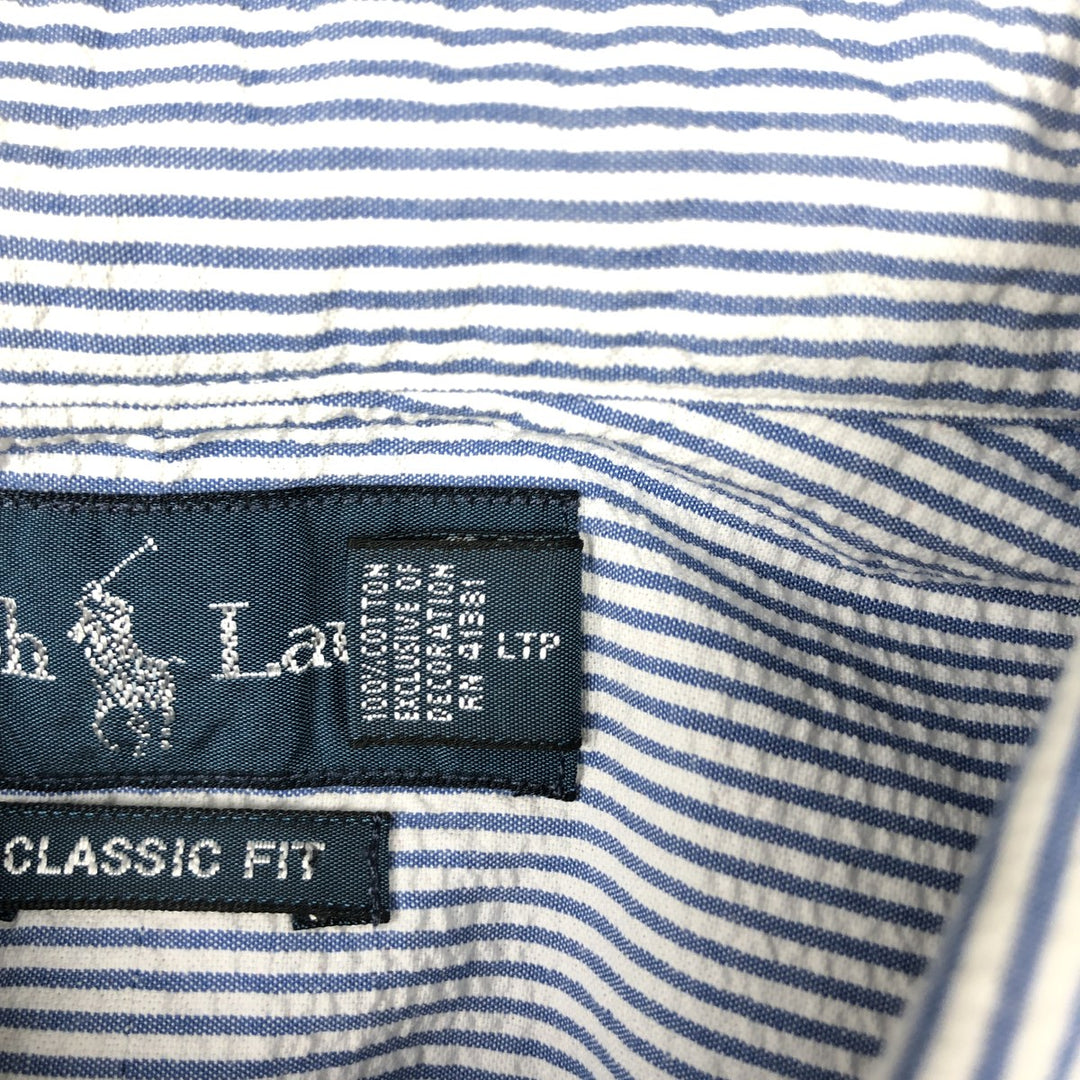 Ralph Lauren Classic Fit Seersucker Short Sleeve Button Down Striped Shirt Men's Size L cotton blue type Vintage Second Hand