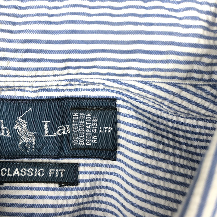Ralph Lauren Classic Fit Seersucker Short Sleeve Button Down Striped Shirt Men's Size L cotton blue type Vintage Second Hand
