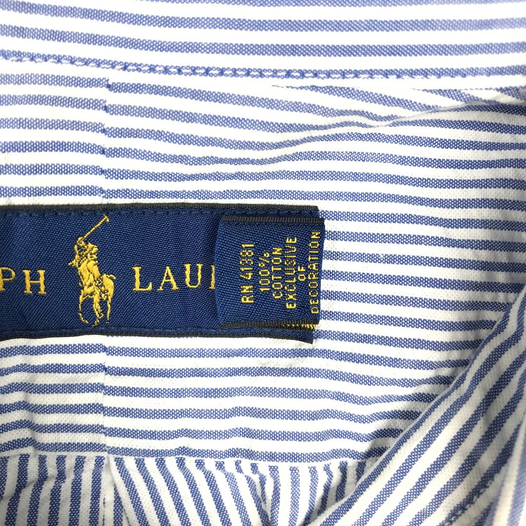 Ralph Lauren seersucker short-sleeved button-down striped shirt, men's size L (approx.) cotton blue type Vintage Second Hand