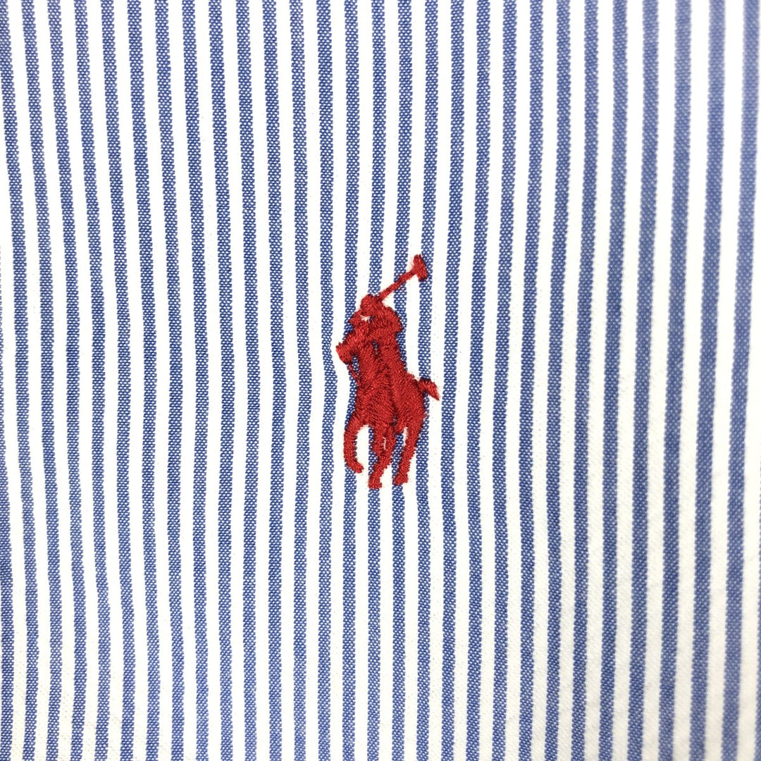 Ralph Lauren seersucker short-sleeved button-down striped shirt, men's size L (approx.) cotton blue type Vintage Second Hand