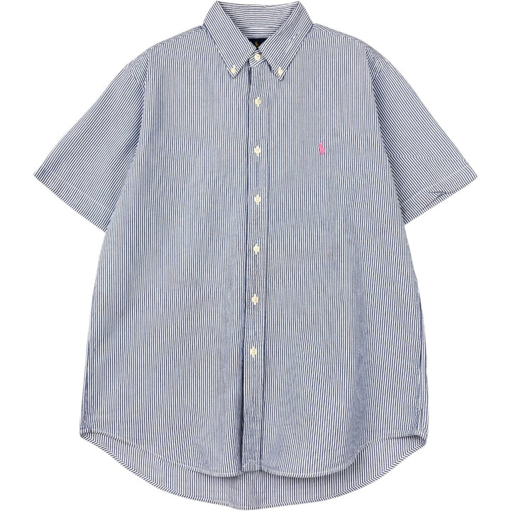 Ralph Lauren Seersucker Short Sleeve Button-Down Striped Shirt, Men's Size L cotton blue type Vintage Second Hand