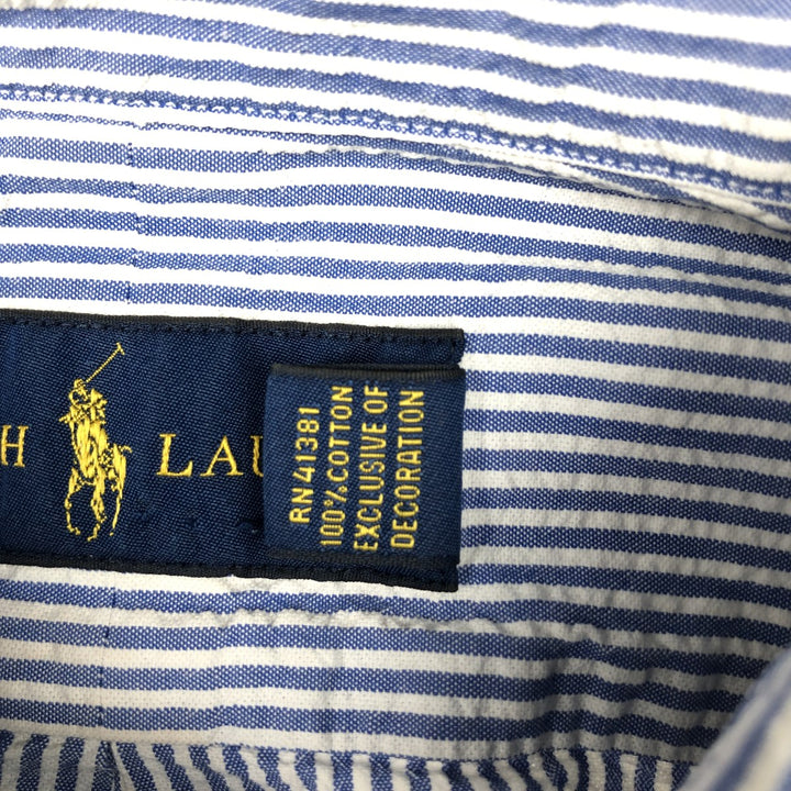 Ralph Lauren Seersucker Short Sleeve Button-Down Striped Shirt, Men's Size L cotton blue type Vintage Second Hand