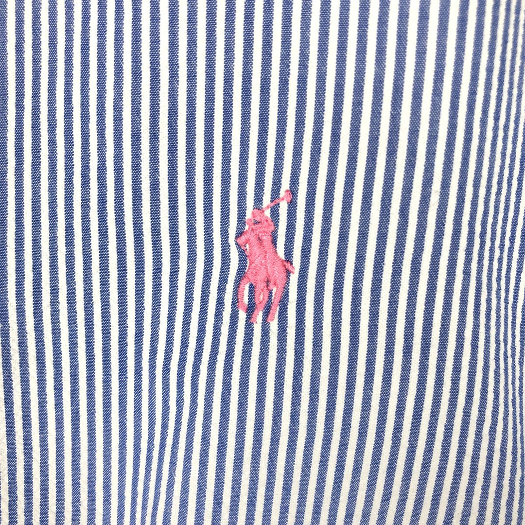 Ralph Lauren Seersucker Short Sleeve Button-Down Striped Shirt, Men's Size L cotton blue type Vintage Second Hand