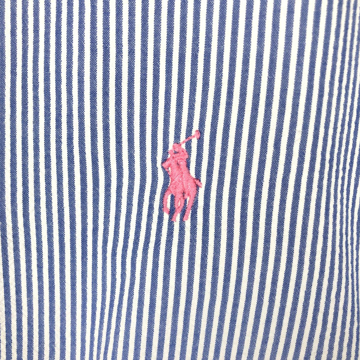 Ralph Lauren Seersucker Short Sleeve Button-Down Striped Shirt, Men's Size L cotton blue type Vintage Second Hand