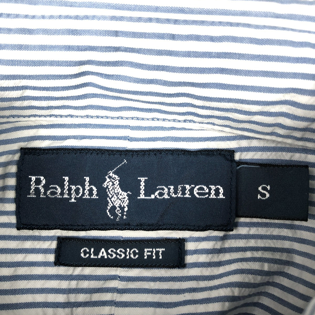 Ralph Lauren CLASSIC FIT seersucker short-sleeve button-down striped shirt, men's size S (approx.) cotton blue type Vintage Second Hand