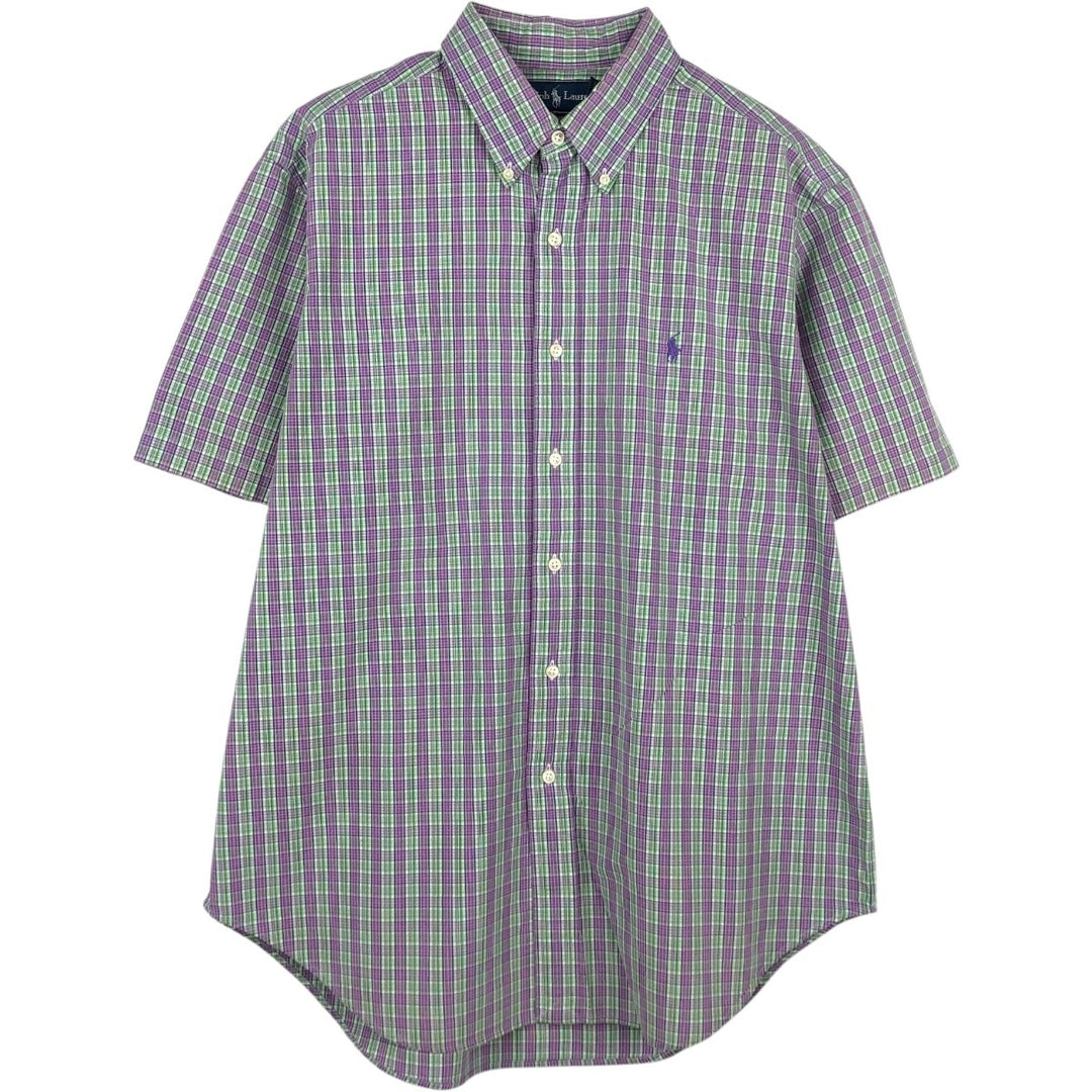Ralph Lauren Classic Fit Short Sleeve Button Down Check Shirt Men's Size L cotton purple type Vintage Second Hand