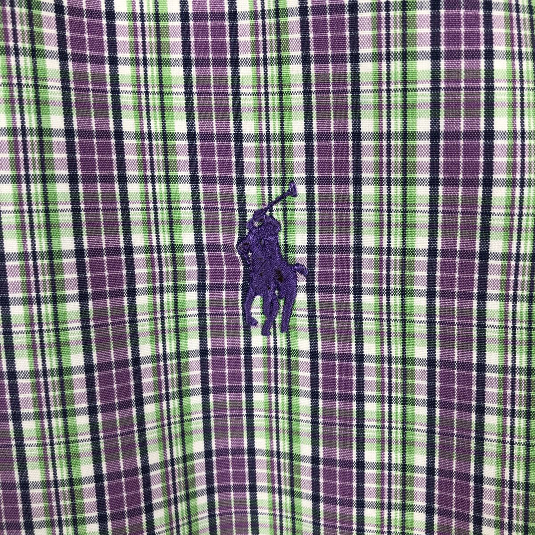 Ralph Lauren Classic Fit Short Sleeve Button Down Check Shirt Men's Size L cotton purple type Vintage Second Hand