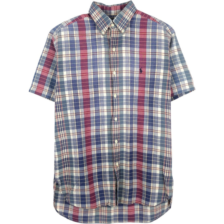 Ralph Lauren POLO by Ralph Lauren MCMEEL Short-Sleeve Button-Down Check Shirt, Men's Size M (approx.) cotton navy blue type Vintage Second Hand