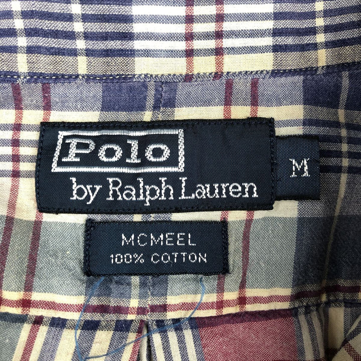 Ralph Lauren POLO by Ralph Lauren MCMEEL Short-Sleeve Button-Down Check Shirt, Men's Size M (approx.) cotton navy blue type Vintage Second Hand