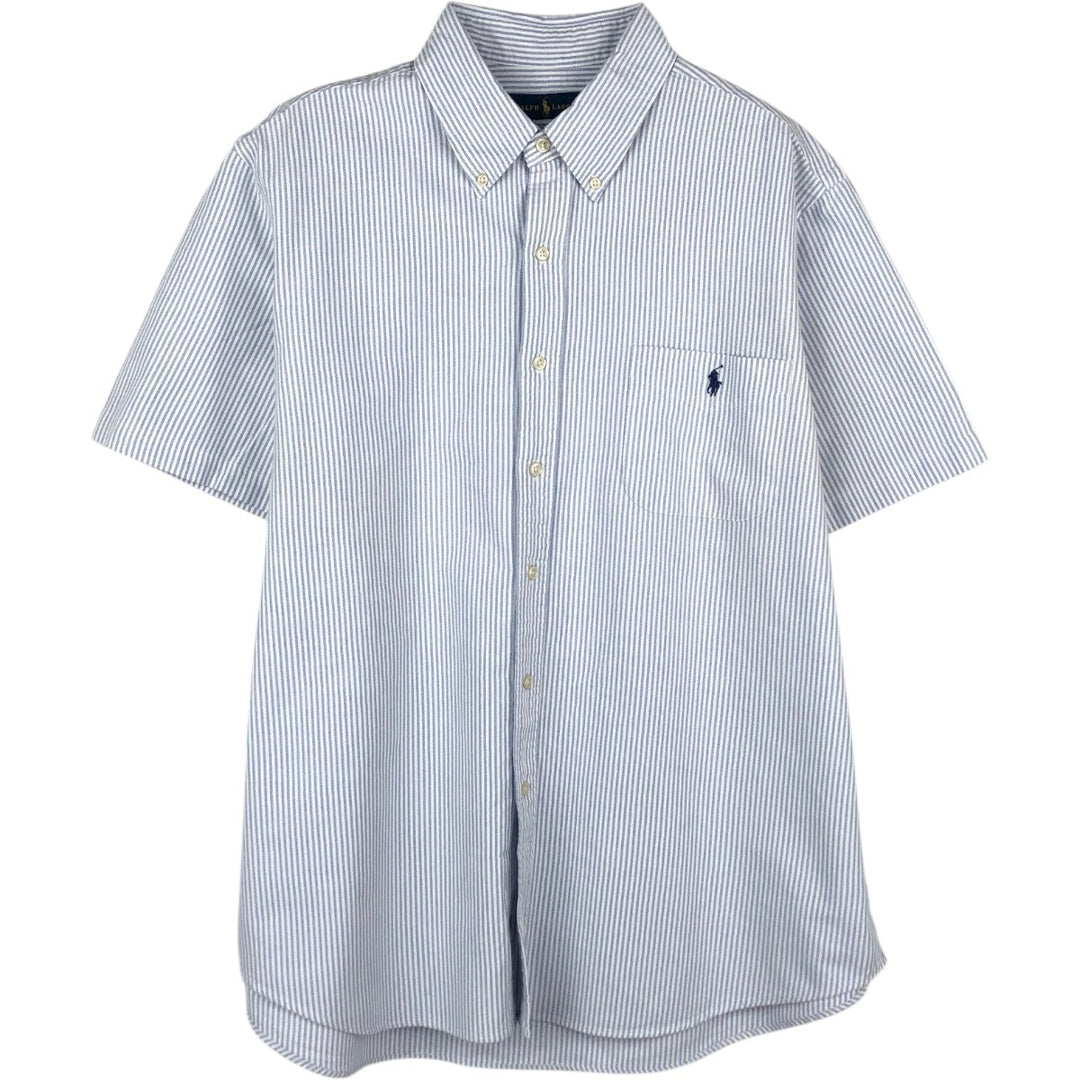 Ralph Lauren short sleeve button down striped shirt, men's XL size cotton blue type Vintage Second Hand