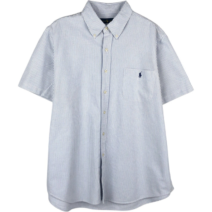 Ralph Lauren short sleeve button down striped shirt, men's XL size cotton blue type Vintage Second Hand