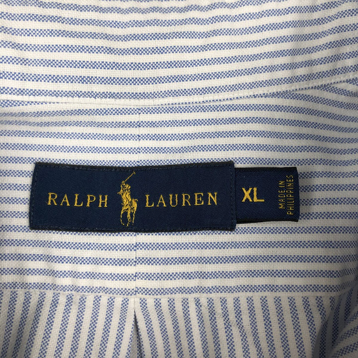 Ralph Lauren short sleeve button down striped shirt, men's XL size cotton blue type Vintage Second Hand