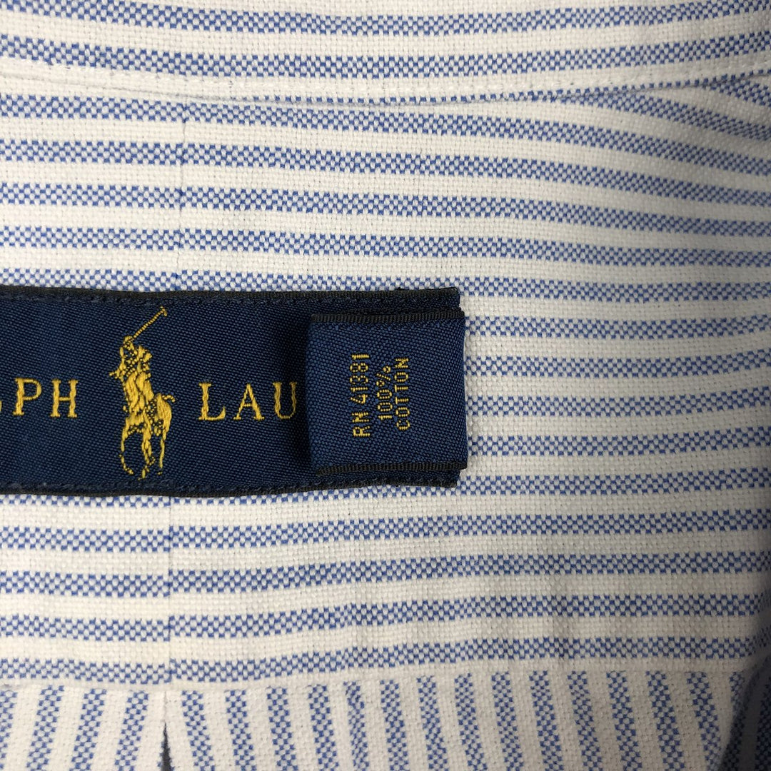 Ralph Lauren short sleeve button down striped shirt, men's XL size cotton blue type Vintage Second Hand