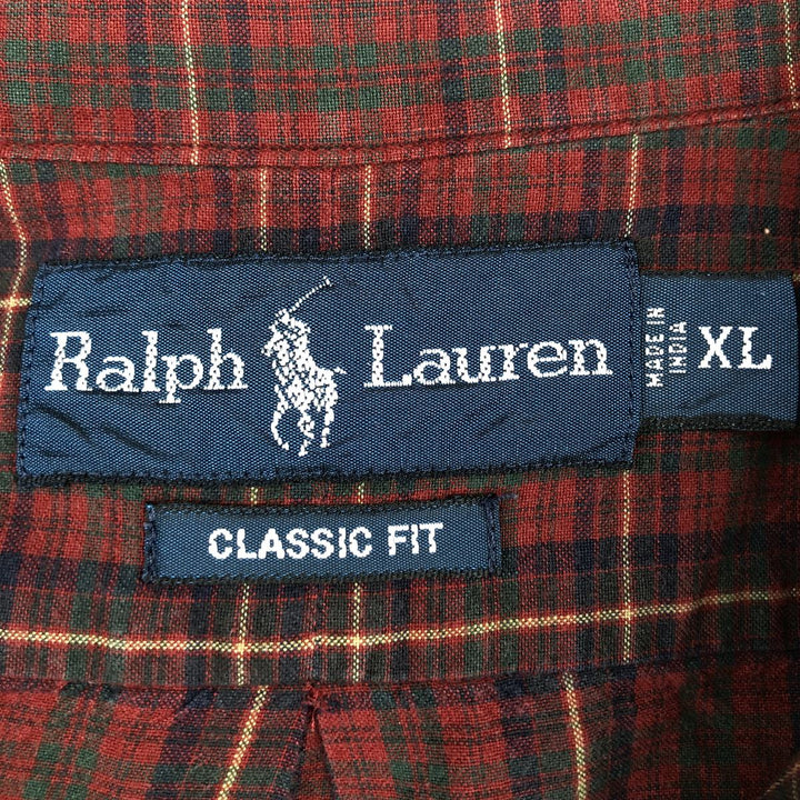 Ralph Lauren Classic Fit Short Sleeve Button Down Check Shirt Men's XL cotton red type Vintage Second Hand