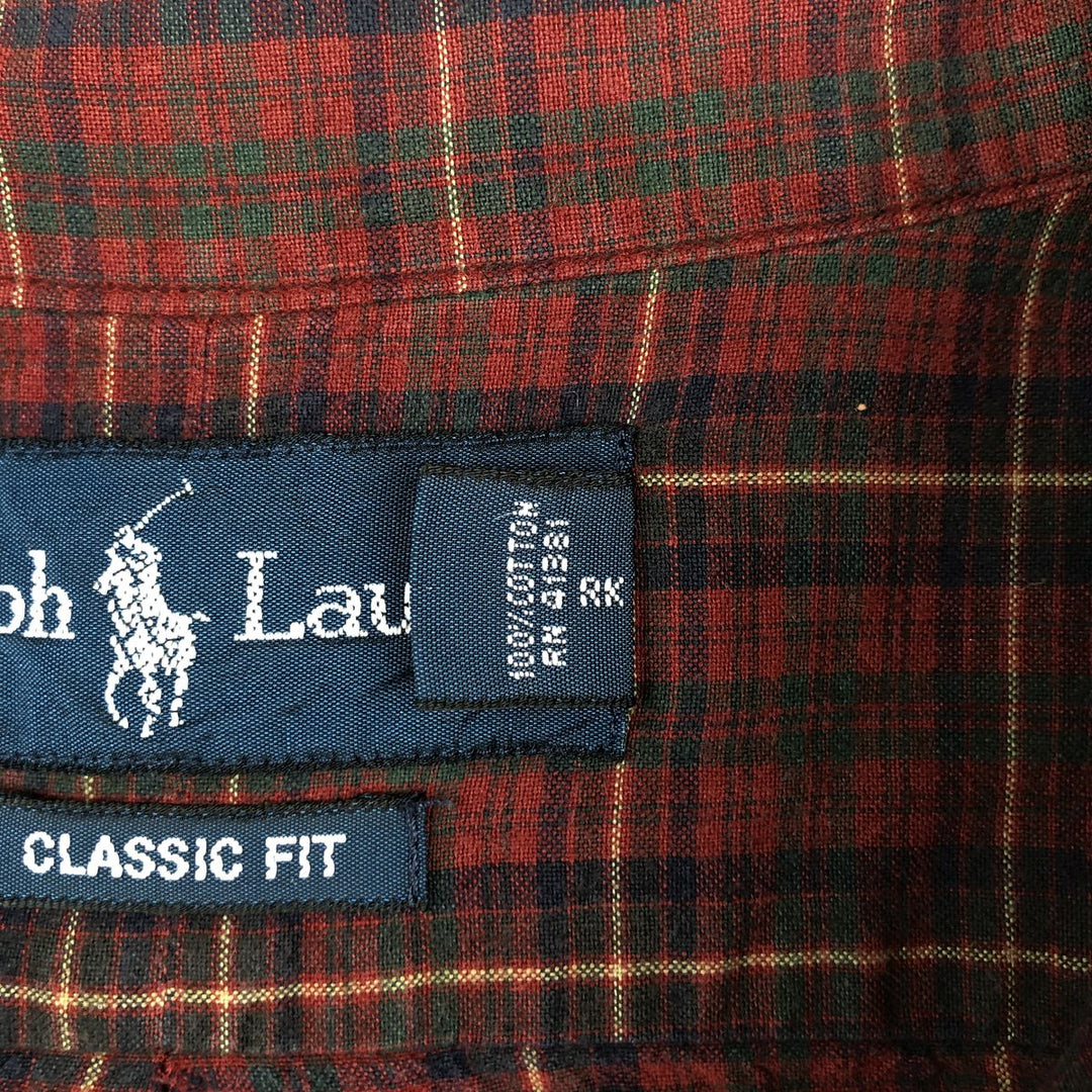Ralph Lauren Classic Fit Short Sleeve Button Down Check Shirt Men's XL cotton red type Vintage Second Hand