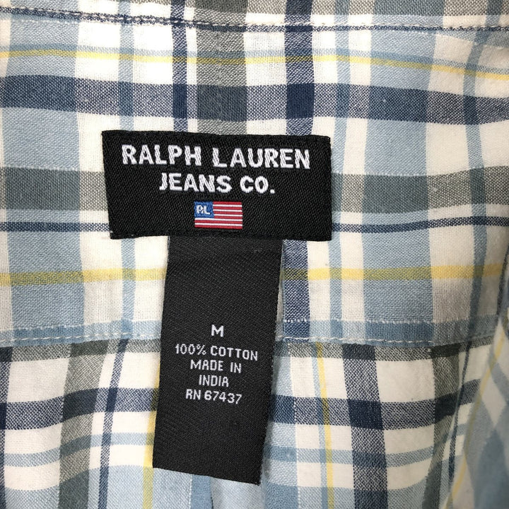 2000'S Ralph Lauren RALPH LAUREN JEANS CO. Long-sleeved button-down check shirt, men's size M (approx.) cotton Blue type light blue Vintage Second Hand