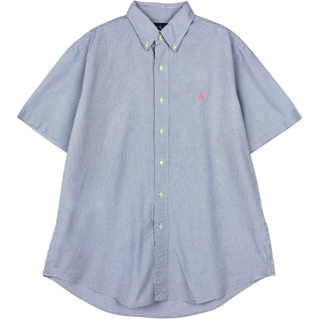 Ralph Lauren CUSTOM FIT Gingham Check Short Sleeve Button Down Check Shirt Men's L size cotton blue type Vintage Second Hand