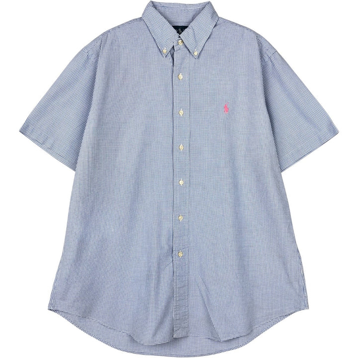 Ralph Lauren CUSTOM FIT Gingham Check Short Sleeve Button Down Check Shirt Men's L size cotton blue type Vintage Second Hand