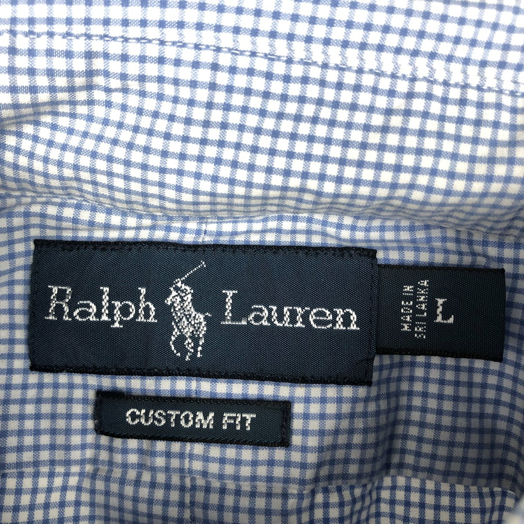 Ralph Lauren CUSTOM FIT Gingham Check Short Sleeve Button Down Check Shirt Men's L size cotton blue type Vintage Second Hand