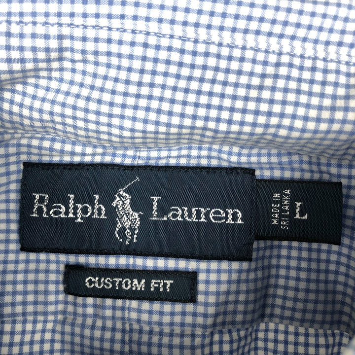 Ralph Lauren CUSTOM FIT Gingham Check Short Sleeve Button Down Check Shirt Men's L size cotton blue type Vintage Second Hand