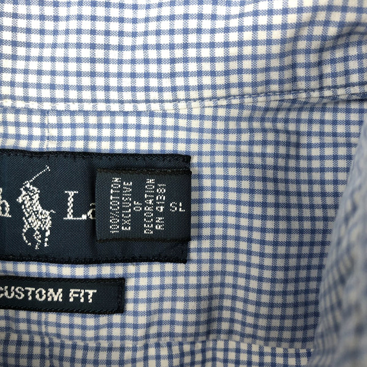 Ralph Lauren CUSTOM FIT Gingham Check Short Sleeve Button Down Check Shirt Men's L size cotton blue type Vintage Second Hand