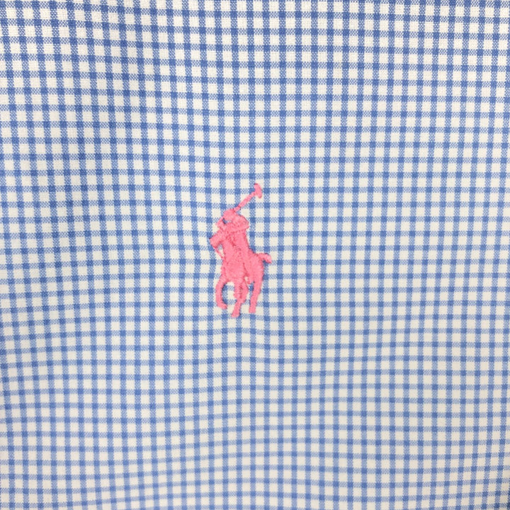 Ralph Lauren CUSTOM FIT Gingham Check Short Sleeve Button Down Check Shirt Men's L size cotton blue type Vintage Second Hand