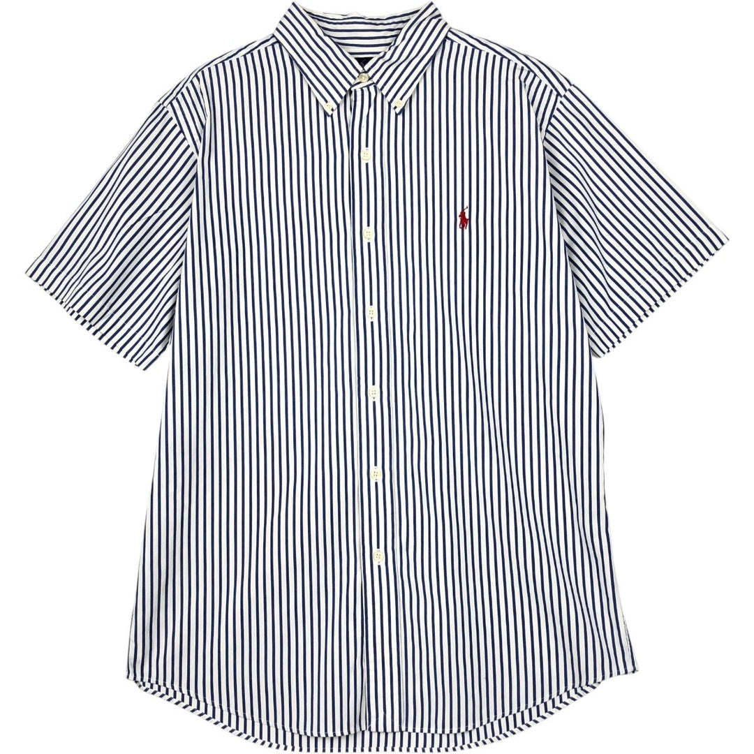 Ralph Lauren CUSTOM FIT short sleeve button down striped shirt men's size L cotton blue type Vintage Second Hand