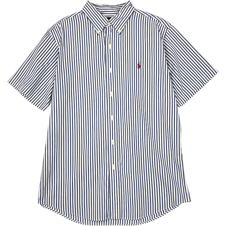 Ralph Lauren CUSTOM FIT short sleeve button down striped shirt men's size L cotton blue type Vintage Second Hand