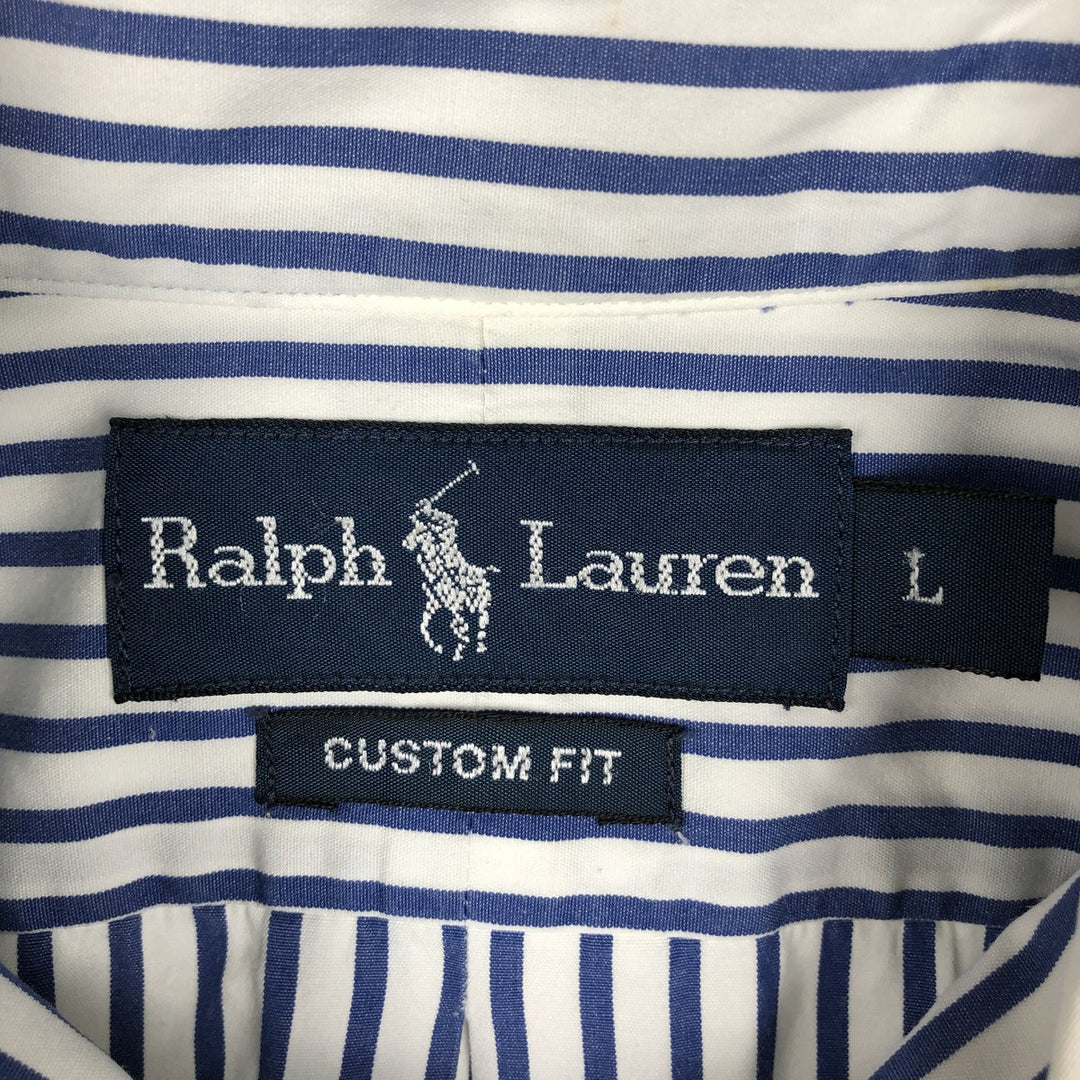 Ralph Lauren CUSTOM FIT short sleeve button down striped shirt men's size L cotton blue type Vintage Second Hand