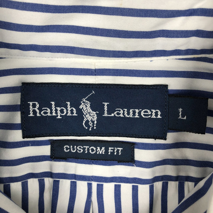 Ralph Lauren CUSTOM FIT short sleeve button down striped shirt men's size L cotton blue type Vintage Second Hand