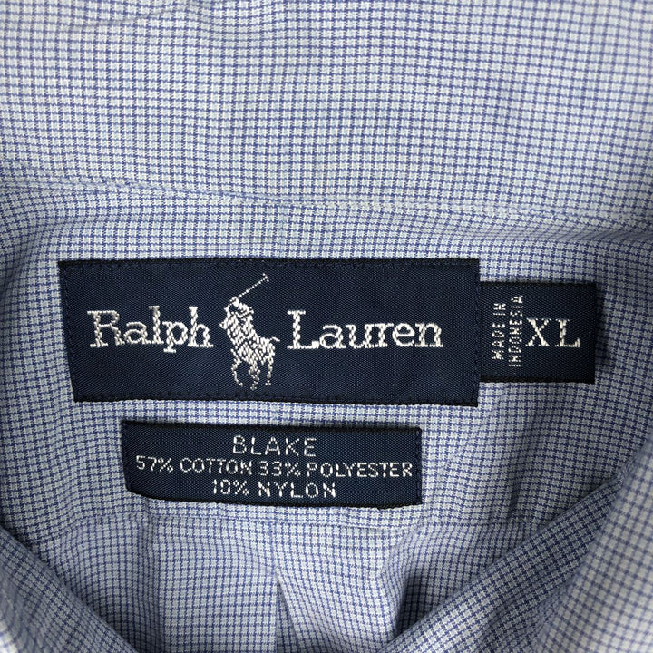Ralph Lauren BLAKE short sleeve button down check shirt men's XL size cotton blue type Vintage Second Hand