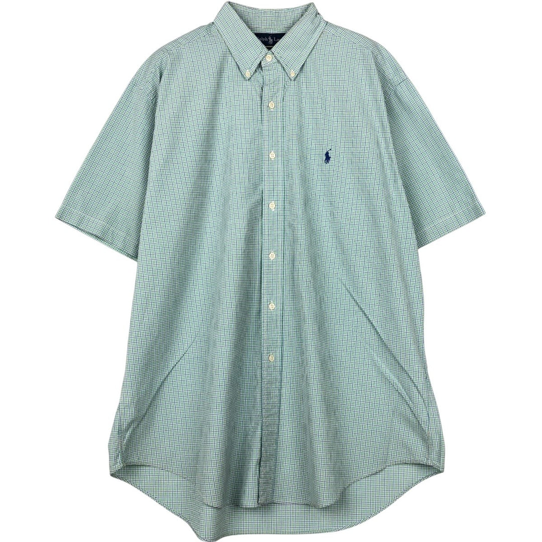 Ralph Lauren Classic Fit short sleeve button down check shirt, men's size XL cotton green type yellow green Vintage Second Hand