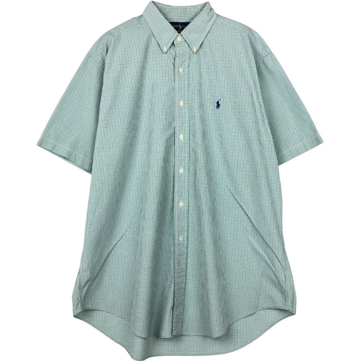Ralph Lauren Classic Fit short sleeve button down check shirt, men's size XL cotton green type yellow green Vintage Second Hand