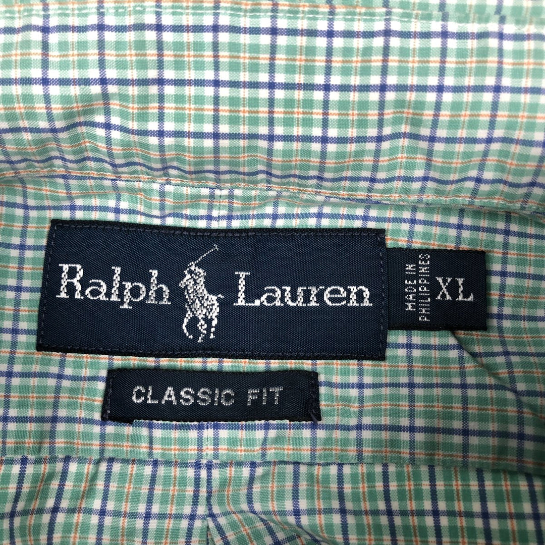 Ralph Lauren Classic Fit short sleeve button down check shirt, men's size XL cotton green type yellow green Vintage Second Hand