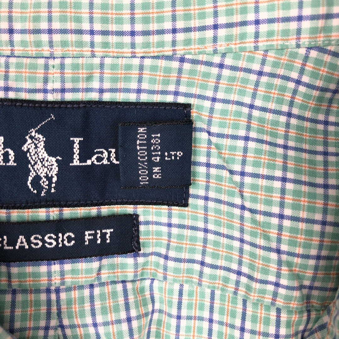 Ralph Lauren Classic Fit short sleeve button down check shirt, men's size XL cotton green type yellow green Vintage Second Hand
