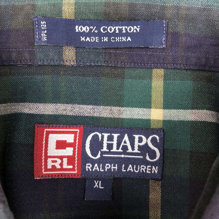 Ralph Lauren CHAPS short sleeve button down check shirt men's XL size cotton green type Vintage Second Hand