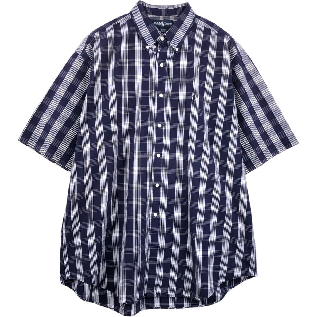 Ralph Lauren BLAKE short sleeve button down check shirt men's XL size cotton navy blue type Vintage Second Hand