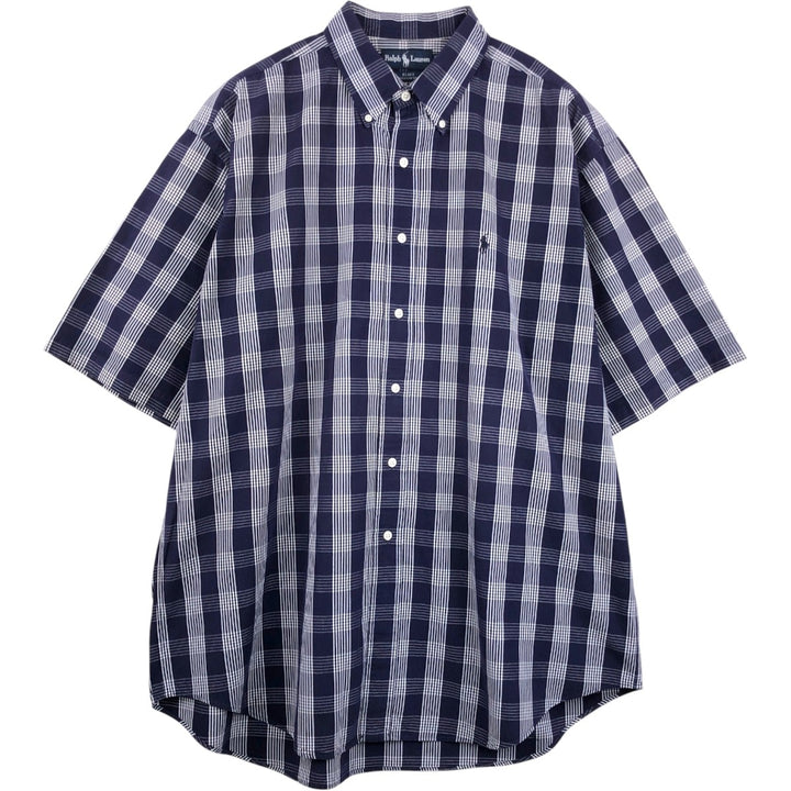 Ralph Lauren BLAKE short sleeve button down check shirt men's XL size cotton navy blue type Vintage Second Hand