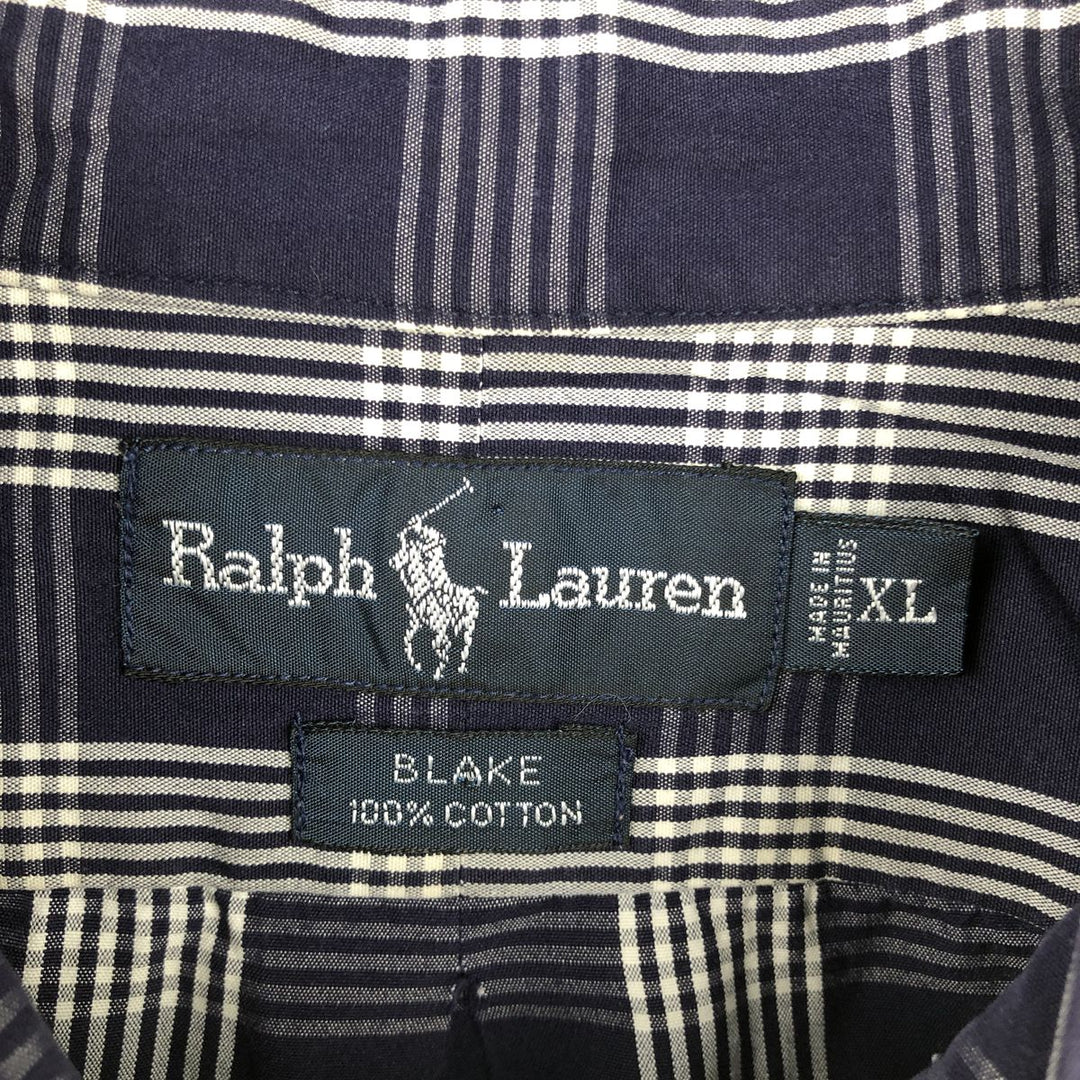 Ralph Lauren BLAKE short sleeve button down check shirt men's XL size cotton navy blue type Vintage Second Hand