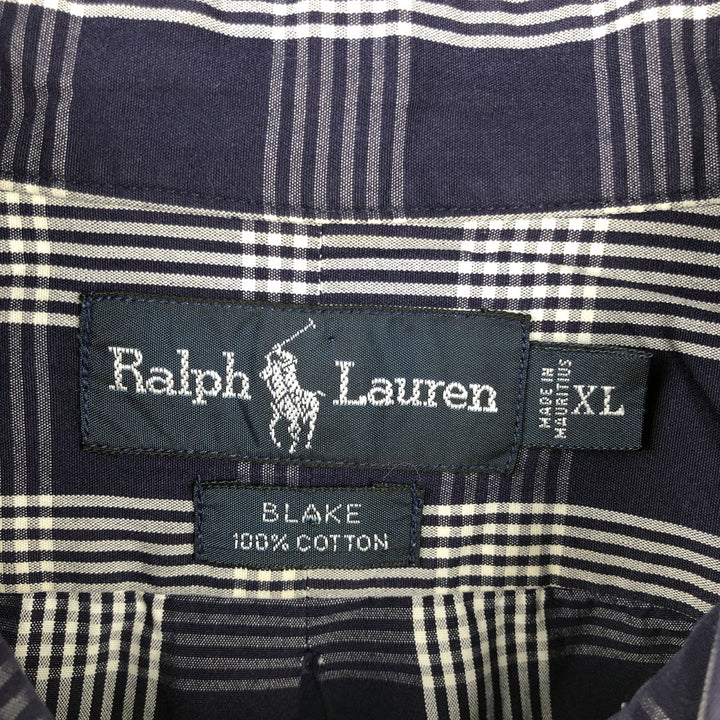 Ralph Lauren BLAKE short sleeve button down check shirt men's XL size cotton navy blue type Vintage Second Hand